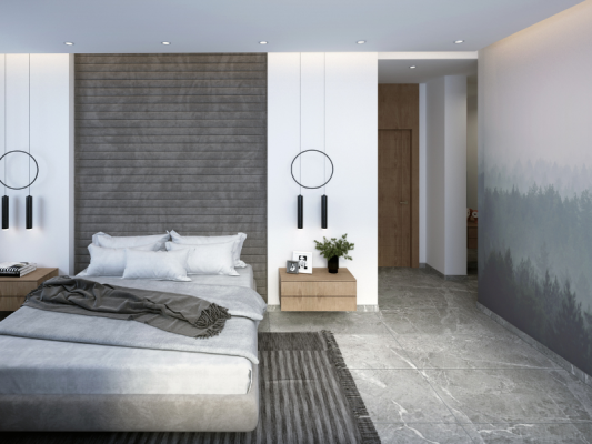 phòng ngủ màu xám