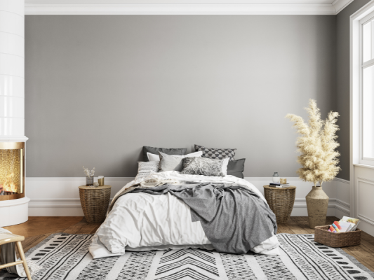 phòng ngủ màu xám