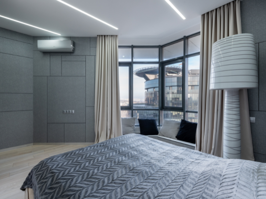 phòng ngủ màu xám