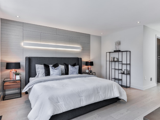 phòng ngủ màu xám