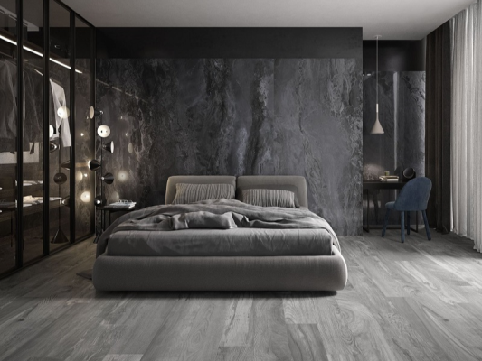 phòng ngủ màu xám