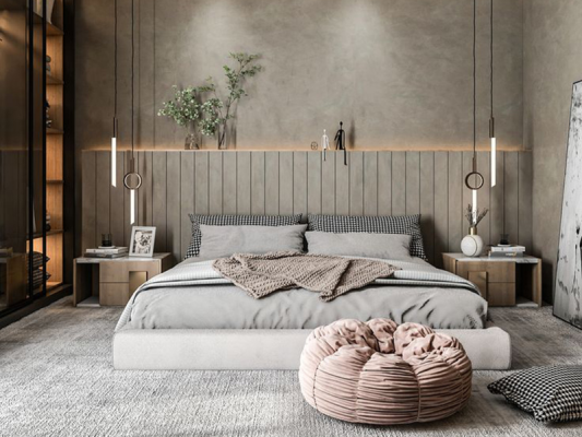 phòng ngủ màu xám