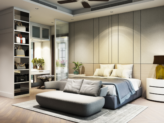 phòng ngủ màu xám