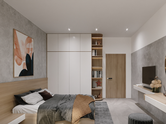 phòng ngủ màu xám