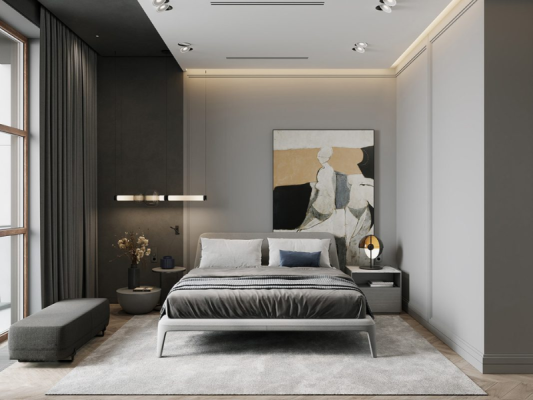 phòng ngủ màu xám