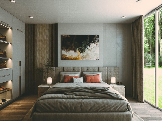 phòng ngủ màu xám