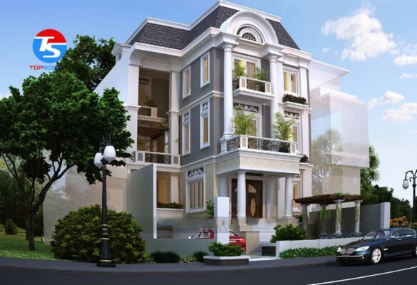 Biệt thự sơn mặt tiền màu ghi xám