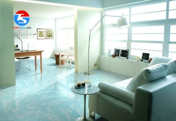 Nền nhà màu xanh nên sơn tường cùng tone màu