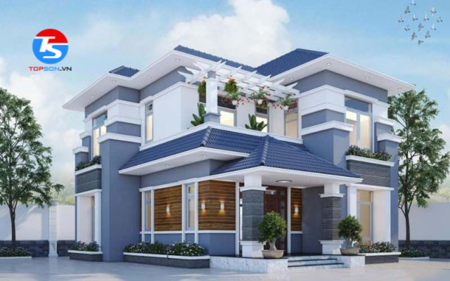 Sơn mặt tiền màu ghi xám cho biệt thự

