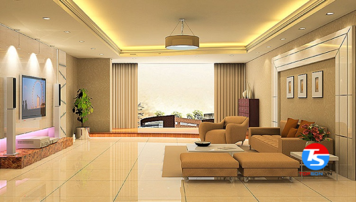 Sơn màu vàng nâu đất cho phòng khách