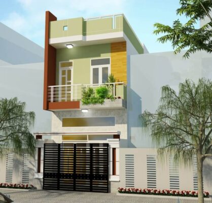 Phối màu sơn mặt tiền nhà ống 2 tầng phong cách