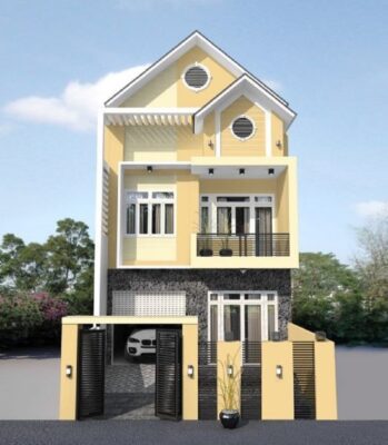Phối màu sơn mặt tiền nhà ống 2 tầng đơn giản