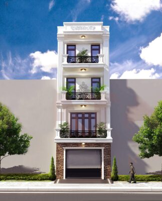 Phối màu sơn mặt tiền nhà ống 2 tầng đẹp