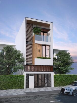 Mẫu phối màu sơn mặt tiền nhà ống 2 tầng