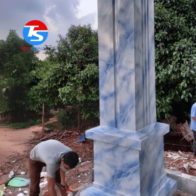 Mẫu sơn giả đá cẩm thạch cột vuông màu xanh dương 