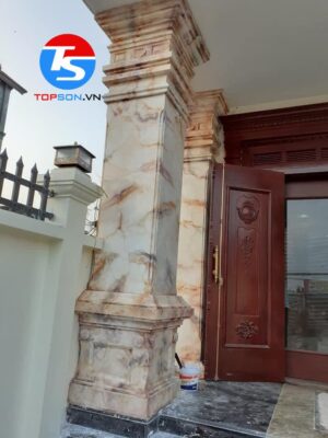 Mẫu sơn giả đá cẩm thạch cột vuông màu trắng cam