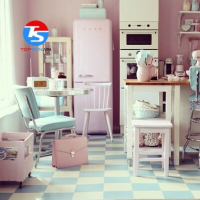 Sơn phòng bếp màu hồng Pastel
