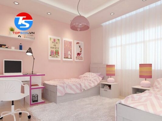 Phòng ngủ sơn màu hồng pastel