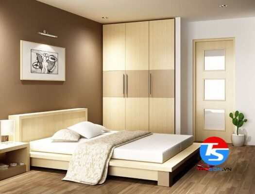 Phòng ngủ nhỏ nên sơn màu ghi sáng và nâu gỗ